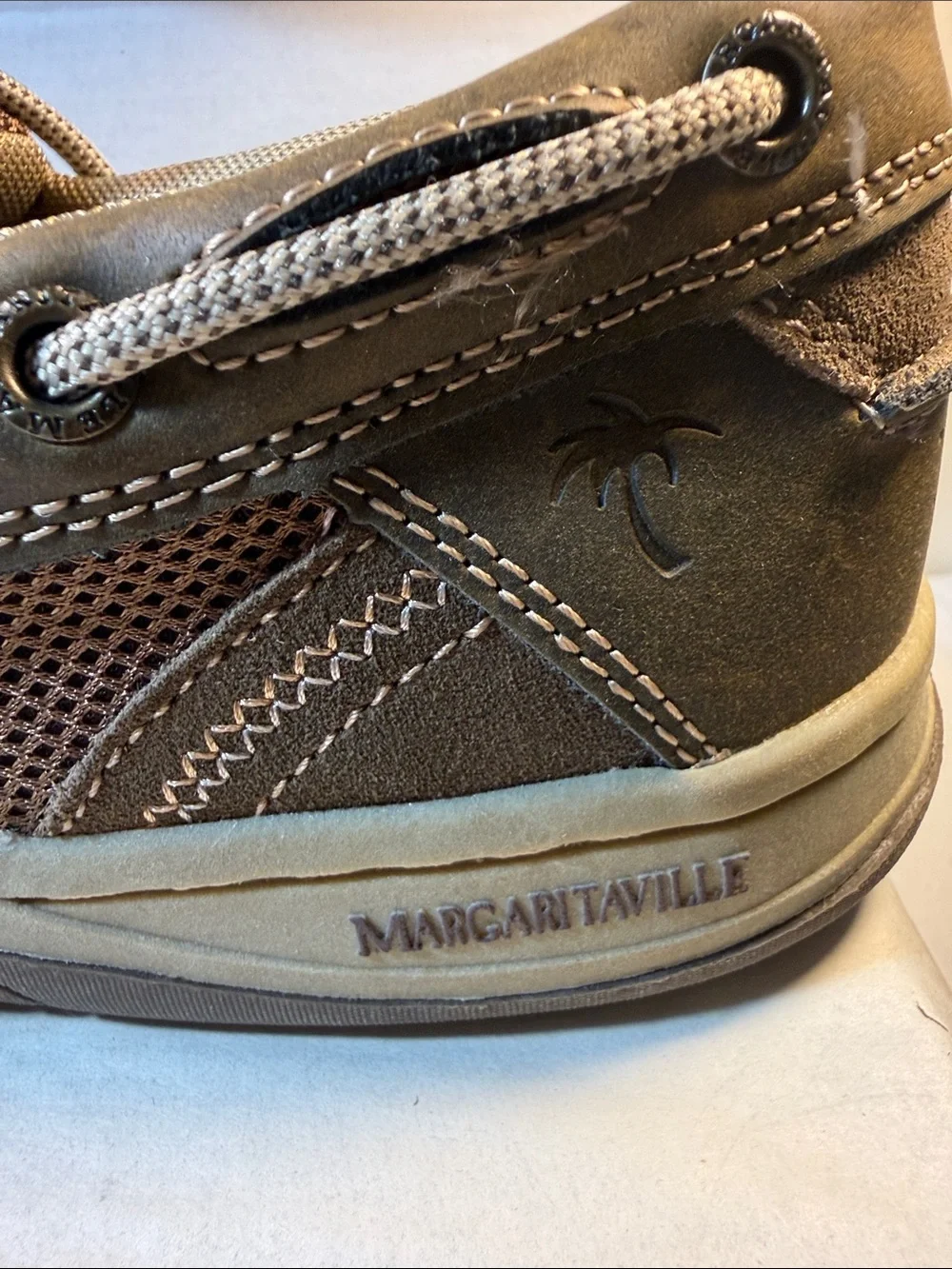 Margaritaville Men's Dark Brown and Tan Lace-Up Boat Shoes